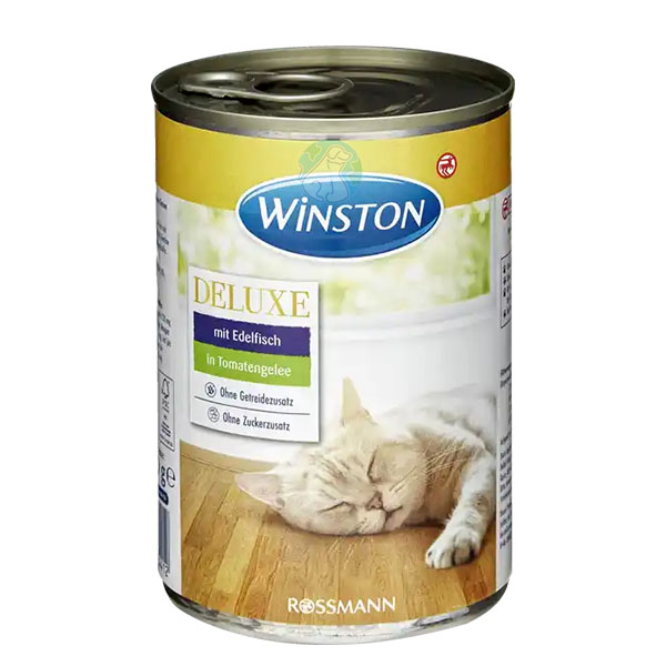 کنسرو 400 گرمی گربه بالغ طعم ماهی داخل سس گوجه ژله ای Winston DELUXE